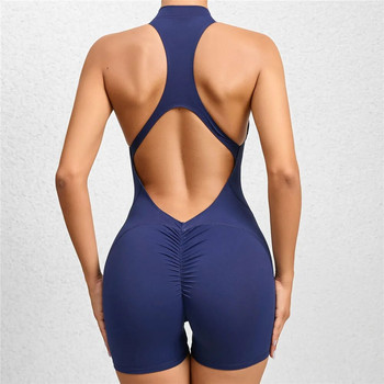 2023 Γυναικεία αθλητική φόρμα με φερμουάρ Pad Yoga Set One Piece Jumpsuit Workout Scrunch Legging Rompers Sport Gym Active Exercise Suit