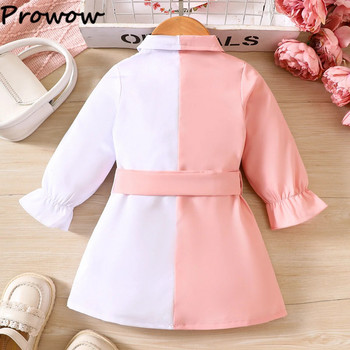Βρεφικά φορέματα Prowow 3-24M Μακρυμάνικα Φθινοπωρινά Ροζ Λευκό Συνονθύλευμα Ζώνη Φόρεμα για Κορίτσια Νεογέννητα Βρεφικά Ρούχα