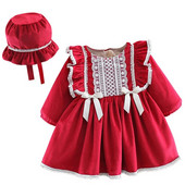 2 piese rochii de iarnă pentru bebeluși Nou-născuți haine pentru fete drăguț fleece cald cu mânecă lungă roșie prințesă rochie pentru copii mici + pălărie îmbrăcăminte pentru copii BC619