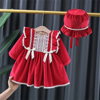 2 τεμάχια χειμωνιάτικα βρεφικά φορέματα για νεογέννητα κοριτσίστικα ρούχα Χαριτωμένα φλις ζεστό μακρυμάνικο κόκκινο φόρεμα πριγκίπισσας για νήπια+καπέλο παιδικά ρούχα BC619