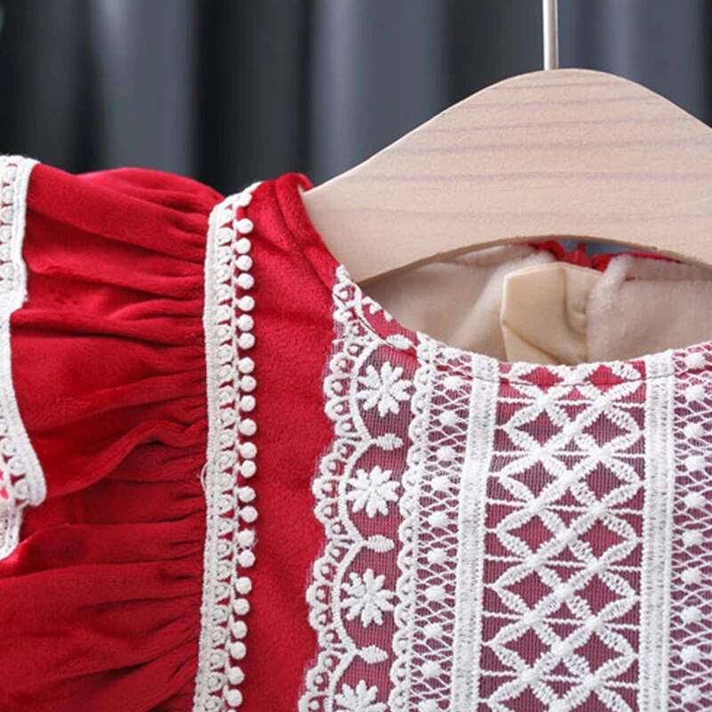 2 dalių žieminės suknelės kūdikiams, drabužėliai naujagimiams, mielos vilnos, šiltos ilgomis rankovėmis, raudonos princesės mažylio suknelės + kepurė Vaikiški drabužiai BC619