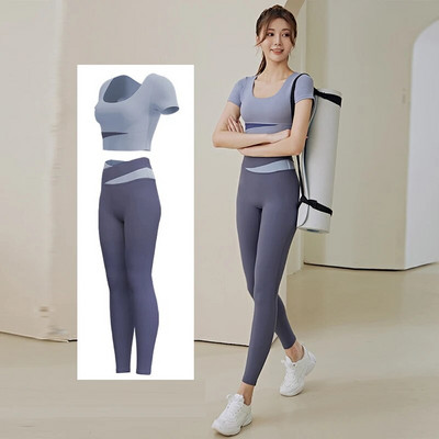 Set de gimnastică pentru femei, 2 bucăți, sutien crop top pentru alergare, fitness, costum de yoga, ținută sportivă, îmbrăcăminte de sport, haine de antrenament pentru femei, jambiere cu talie înaltă