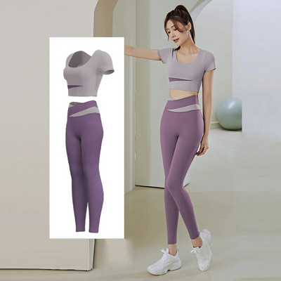 Set de gimnastică pentru femei, 2 bucăți, sutien crop top pentru alergare, fitness, costum de yoga, ținută sportivă, îmbrăcăminte de sport, haine de antrenament pentru femei, jambiere cu talie înaltă