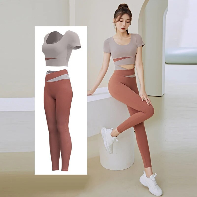 Set de gimnastică pentru femei, 2 bucăți, sutien crop top pentru alergare, fitness, costum de yoga, ținută sportivă, îmbrăcăminte de sport, haine de antrenament pentru femei, jambiere cu talie înaltă