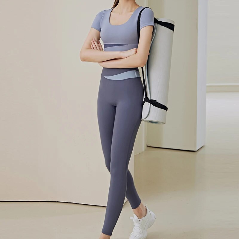 Set de gimnastică pentru femei, 2 bucăți, sutien crop top pentru alergare, fitness, costum de yoga, ținută sportivă, îmbrăcăminte de sport, haine de antrenament pentru femei, jambiere cu talie înaltă