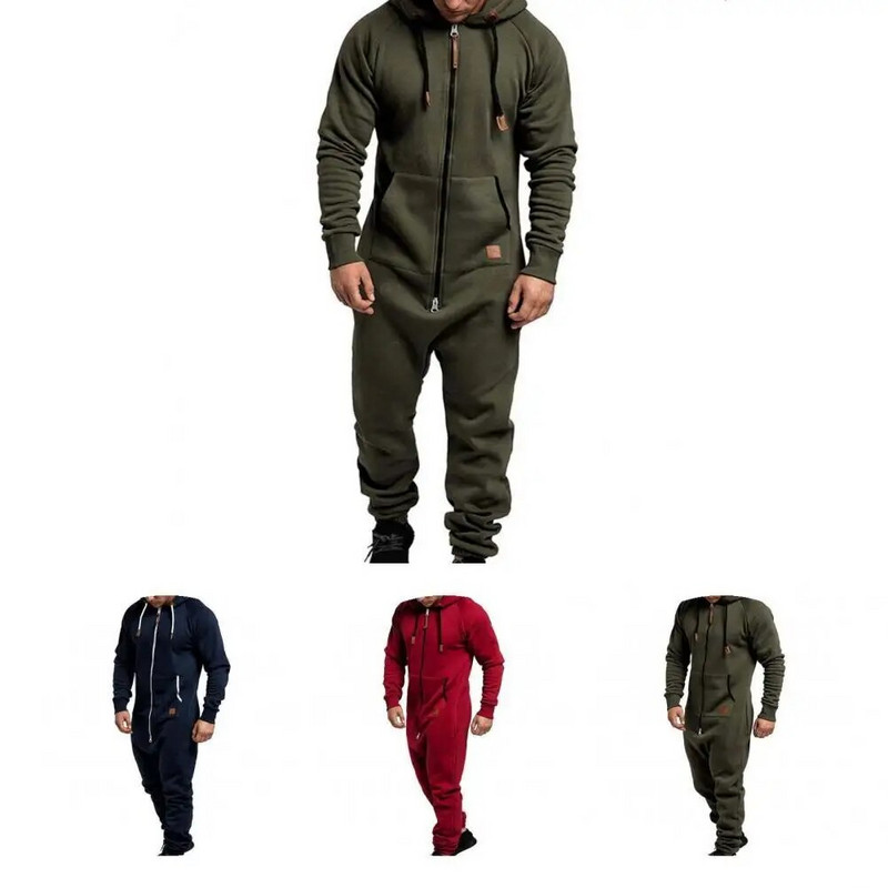 Meeste Jumpsuit pahkluuni ulatuv sportlik kombinesoon Lihtne tuulekindel pluss fliisist mugav meeste soe kombinesoon