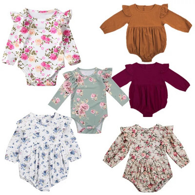 Citgeett Пролетно бебешко облекло за новородено, малко дете, момичета, флорални гащеризони с волани и дълги ръкави, гащеризони, дрехи за слънчеви костюми