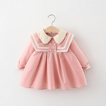 babzapleume Пролет Есен Дрехи за новородено момиченце Корейска сладка яка за кукли Памучни рокли с дълъг ръкав Рокля на принцеса 071