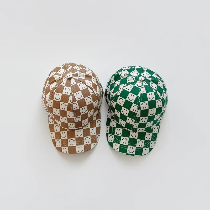 Pălării pentru bebeluși de primăvară, vară, cu model de zâmbet, șapci de baseball în carouri pentru copii, băieți, fete, bumbac, copii, pălărie de soare