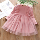 Rochie de prințesă pentru copii, haine pentru fete, primăvară, toamnă, cu mâneci lungi, rochie din plasă pentru fetiță, costum pentru copii, rochii 1-5 ani