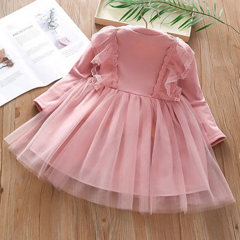 Детска рокля на принцеса Дрехи за малки момичета Пролет Есен Мрежеста рокля с дълги ръкави Бебешко момиче Детски костюм Vestidos 1-5Years