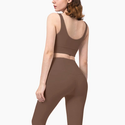 Дамски спортен комплект, облекло за йога, панталони за бягане с висока талия, спортен сутиен, костюм за фитнес, спортно облекло, тренировка, 2 бр., женски