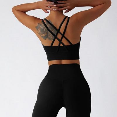 Set de sport pentru femei Îmbrăcăminte de yoga Sală de sport Pantaloni de alergare cu talie înaltă Costum de sutien sport pentru fitness Îmbrăcăminte sportivă Antrenament 2 buc.