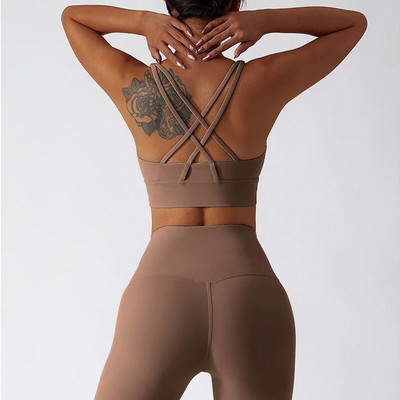 Дамски спортен комплект, облекло за йога, панталони за бягане с висока талия, спортен сутиен, костюм за фитнес, спортно облекло, тренировка, 2 бр., женски