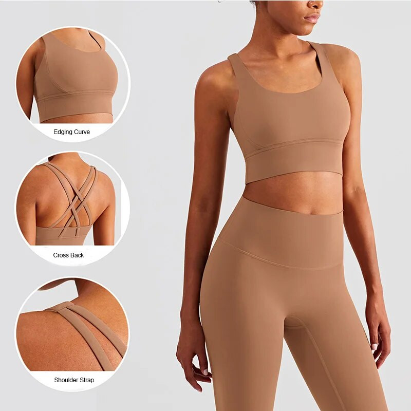 Дамски спортен комплект, облекло за йога, панталони за бягане с висока талия, спортен сутиен, костюм за фитнес, спортно облекло, тренировка, 2 бр., женски