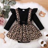 Rochie cu barbă pentru fetiță nou-născută Rochii cu mânecă lungă leopard cu fundă haine de primăvară și toamnă pentru sugari fetițe 0-18 luni