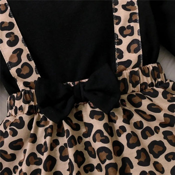 Гащеризон за новородено момиче Леопардови рокли с дълъг ръкав и панделка Пролетни и есенни комбинезони за момиченца 0-18 месеца