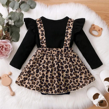 Гащеризон за новородено момиче Леопардови рокли с дълъг ръкав и панделка Пролетни и есенни комбинезони за момиченца 0-18 месеца