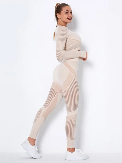 Set de yoga cu goluri fără sudură Ținute sport Femei Negru Două 2 piese Crop Top Sutien Leggings Antrenament Costum de gimnastică Seturi de fitness