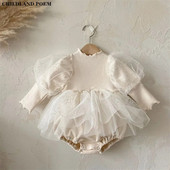 Rochie de prințesă pentru bebeluși nou-născut, iarnă, primăvară, rochie pentru fetițe, haine cu mânecă lungă, tul, rochie de petrecere pentru prima aniversare pentru fetiță