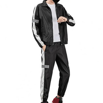 Σετ παντελόνι αντανακλαστική λωρίδα αθλητικό κοστούμι ανδρικό casual με φερμουάρ Κλείσιμο Sporty outfit