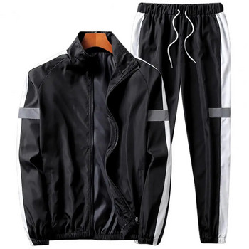 Палто Комплект панталони Светлоотразителна лента Спортен костюм Мъжки ежедневен спортен екип със закопчаване с цип