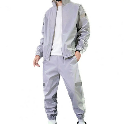 Palton Pantaloni Set Banda reflectorizanta Costum Sport Barbati Casual Inchidere Fermoar Tinuta Sportiva