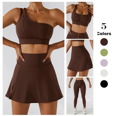 2 részes teniszruha női sport szett tornatermi ruházat edzés futó szett Fitness jóga szett női varrat nélküli leggings sportmelltartó + rövidnadrág
