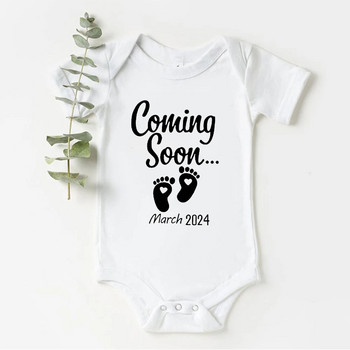 Baby Coming Soon 2024 / 2023 Съобщение за бебето Боди за новородено Лято Бебешки костюми за момчета Момичета Бременност Reveal Ropa Гащеризони