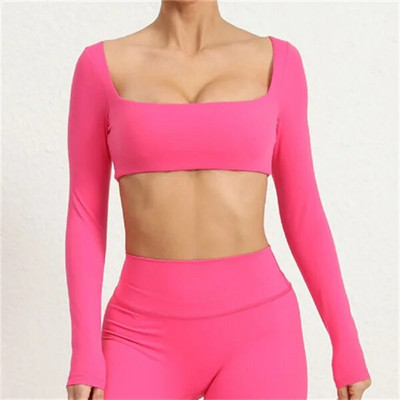 2024 1/2 buc. Nylon Pad Yoga Set Femei Pantaloni de antrenament Sport Sală de fitness Fitness cu mâneci lungi Crop Top Jambiere cu talie înaltă Costume active
