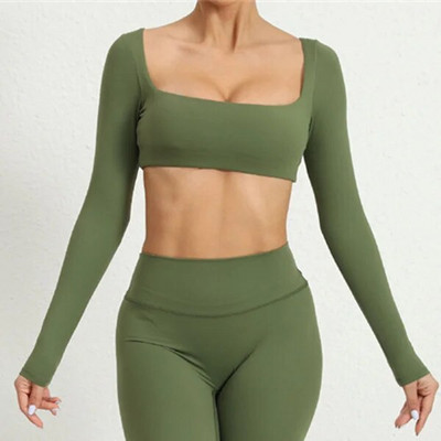2024 1/2 buc. Nylon Pad Yoga Set Femei Pantaloni de antrenament Sport Sală de fitness Fitness cu mâneci lungi Crop Top Jambiere cu talie înaltă Costume active