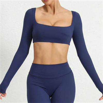 2024 1/2 buc. Nylon Pad Yoga Set Femei Pantaloni de antrenament Sport Sală de fitness Fitness cu mâneci lungi Crop Top Jambiere cu talie înaltă Costume active