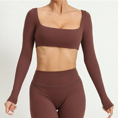 2024 1/2 buc. Nylon Pad Yoga Set Femei Pantaloni de antrenament Sport Sală de fitness Fitness cu mâneci lungi Crop Top Jambiere cu talie înaltă Costume active