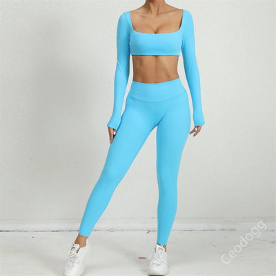 2024 1/2 buc. Nylon Pad Yoga Set Femei Pantaloni de antrenament Sport Sală de fitness Fitness cu mâneci lungi Crop Top Jambiere cu talie înaltă Costume active