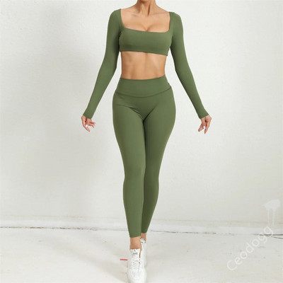 2024 1/2 buc. Nylon Pad Yoga Set Femei Pantaloni de antrenament Sport Sală de fitness Fitness cu mâneci lungi Crop Top Jambiere cu talie înaltă Costume active