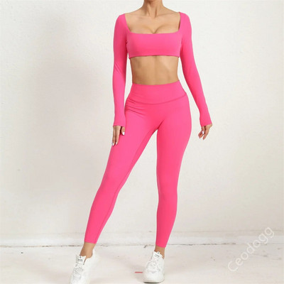 2024 1/2 buc. Nylon Pad Yoga Set Femei Pantaloni de antrenament Sport Sală de fitness Fitness cu mâneci lungi Crop Top Jambiere cu talie înaltă Costume active