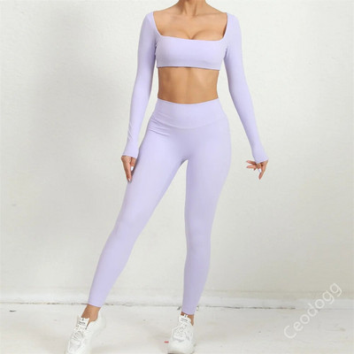 2024 1/2 buc. Nylon Pad Yoga Set Femei Pantaloni de antrenament Sport Sală de fitness Fitness cu mâneci lungi Crop Top Jambiere cu talie înaltă Costume active