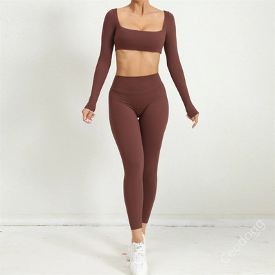 2024 1/2 buc. Nylon Pad Yoga Set Femei Pantaloni de antrenament Sport Sală de fitness Fitness cu mâneci lungi Crop Top Jambiere cu talie înaltă Costume active