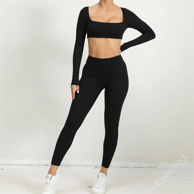 2024 1/2 buc. Nylon Pad Yoga Set Femei Pantaloni de antrenament Sport Sală de fitness Fitness cu mâneci lungi Crop Top Jambiere cu talie înaltă Costume active
