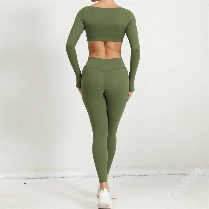 2024 1/2 buc. Nylon Pad Yoga Set Femei Pantaloni de antrenament Sport Sală de fitness Fitness cu mâneci lungi Crop Top Jambiere cu talie înaltă Costume active