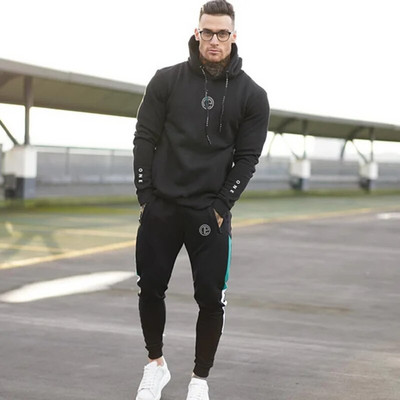 Ανδρικά σετ τύπωμα πουλόβερ με κουκούλα +Παντελόνι συνονθύλευμα Αθλητικά κοστούμια Casual φούτερ Φόρμες αθλητικές ενδύματα γυμναστικής