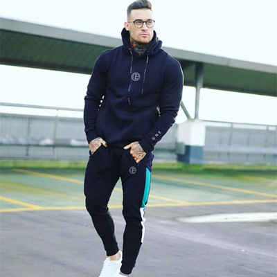 Ανδρικά σετ τύπωμα πουλόβερ με κουκούλα +Παντελόνι συνονθύλευμα Αθλητικά κοστούμια Casual φούτερ Φόρμες αθλητικές ενδύματα γυμναστικής