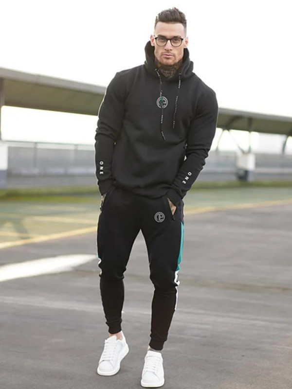 Ανδρικά σετ τύπωμα πουλόβερ με κουκούλα +Παντελόνι συνονθύλευμα Αθλητικά κοστούμια Casual φούτερ Φόρμες αθλητικές ενδύματα γυμναστικής