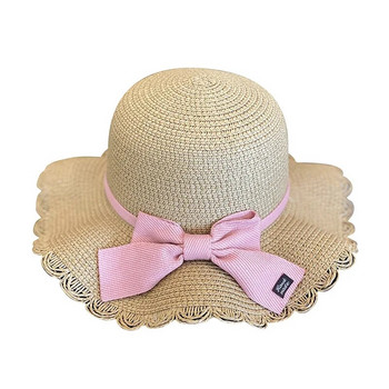 Лятна детска сламена шапка с панделка и чанта за момиче с чанта Baby Fisherman Sun Cap Bonnet Детска плажна шапка Panama за момичета
