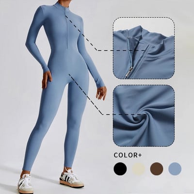 WISRUNING Yoga Suit for Fitness Cipzáras Hosszú ujjú Body Női Sportruházat Szett Gym Jumpsuit Edzőruhák Sportruházat