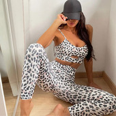 Costum de yoga leopard pentru fitness Femei Imbracaminte sport 2023 Haine de antrenament pentru femei Imbracaminte de gimnastica Tinuta sportiva Femei Set doua piese Purtare