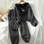 Costum de jogging cu buzunare, 3 piese, pentru femei, pentru toamnă, iarnă, sport, vestă, haină cu glugă, cu talie elastică, set de pantaloni de trening pentru activ