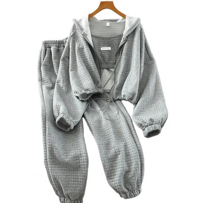 Costum de jogging cu buzunare, 3 piese, pentru femei, pentru toamnă, iarnă, sport, vestă, haină cu glugă, cu talie elastică, set de pantaloni de trening pentru activ