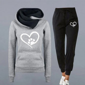 Costum sport din două piese ținută sport cu imprimeu inimă Hanorac cu glugă pentru femei Set pantaloni de jogging pentru toamnă iarnă fitness cu față