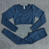 Set de gimnastică fără cusături, 2 bucăți, haine de antrenament pentru femei, cu mânecă lungă, cămașă crop top, cu compresie, jambiere de fitness, costume de yoga sport